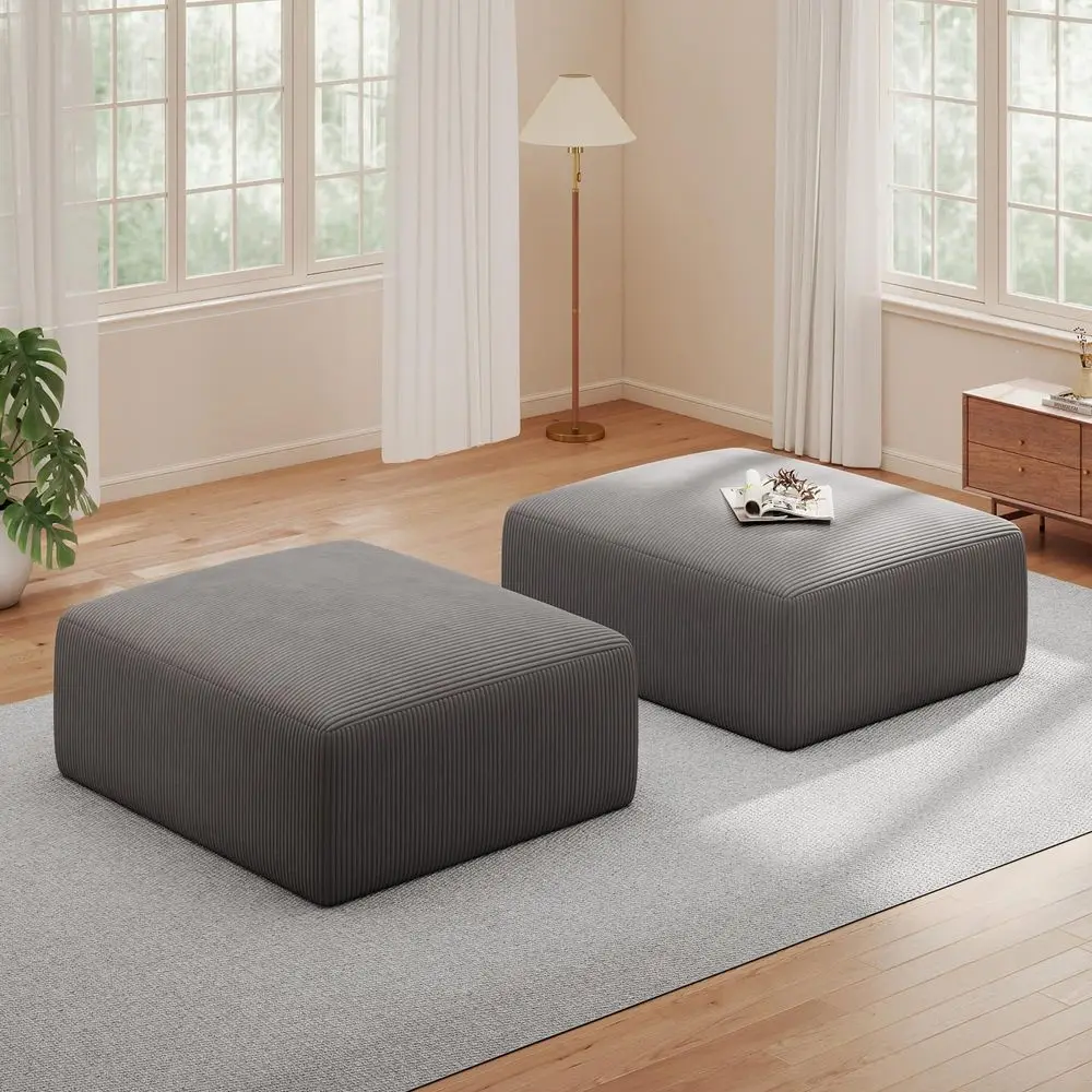 Oversized Large Square Corduroy Ottoman Pouf Poofy Plush Foot Rest with Foam Chunk Filling, Movable Floor Pouf Footstool amp Ot