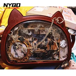 Transparent Crossbody Y2K Cute Cat Shoulder Handbag Lolita Ita Bag Anime Sweet Girl Kawaii Badge Display Messenger Bag for Girls