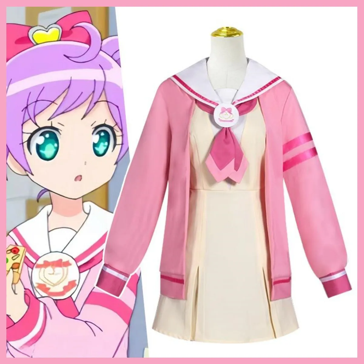 Anime Pripara Manaka Laala Cosplay Costume SoLaMi Smile Childhood Pink School Uniform Coat Yellow Dress Woman Lovely Campus Set