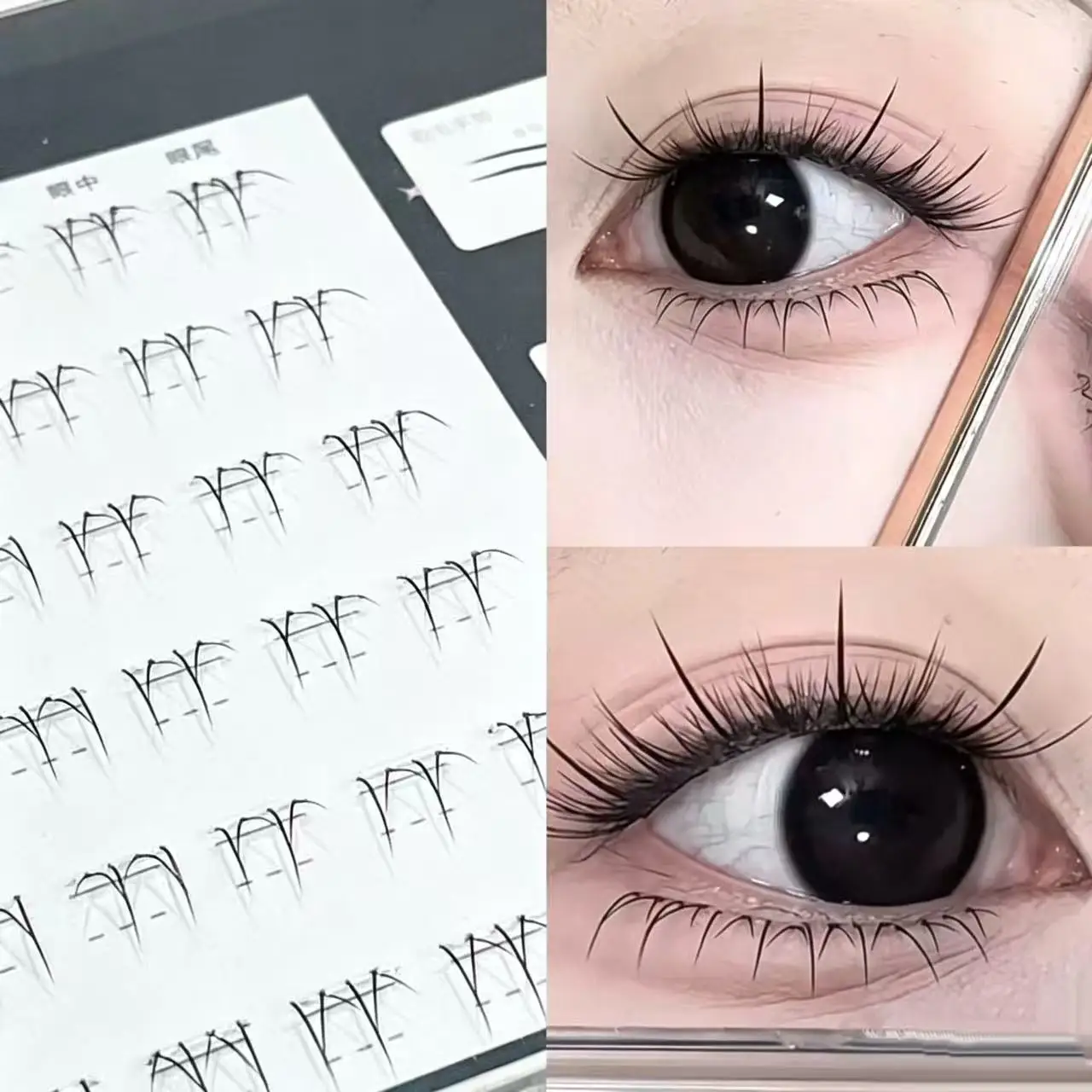 Herorange Glue Free Lower Eyelashes 36 Clusters Clear Band Soft Realistic Crossed Lashes Versatile Eye Makeup Gift