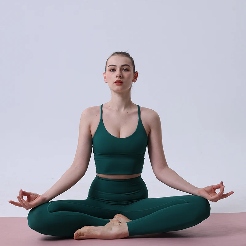 

Solid Color yoga Sets Women's Tracksuit Crisscross Back Sports Bra High Waist Leggings Pilates Fitness Jogging Casual Suit‍♀