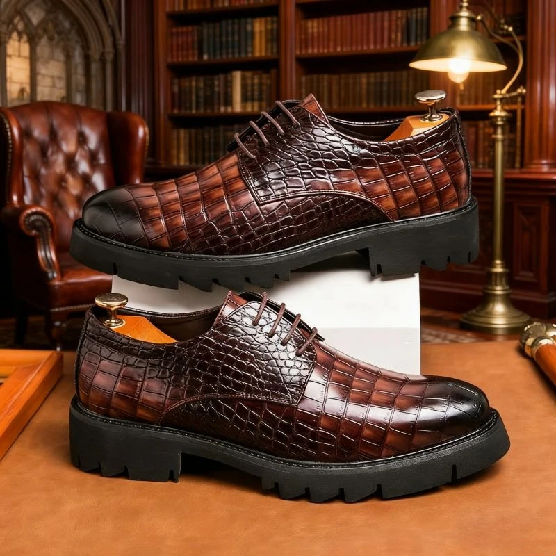 

Thick Sole Height Increasing Black Brown Mens Dress Formal Shoes Plaid Lace Up Business Office Leather Shoes for Men Oxfords