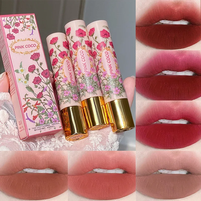 PINKCOCO Enchanted Dream Matte Lipstick — Floral Print Packaging, Long-Lasting Non-Fading Formula, Skin-Tone Enhancing