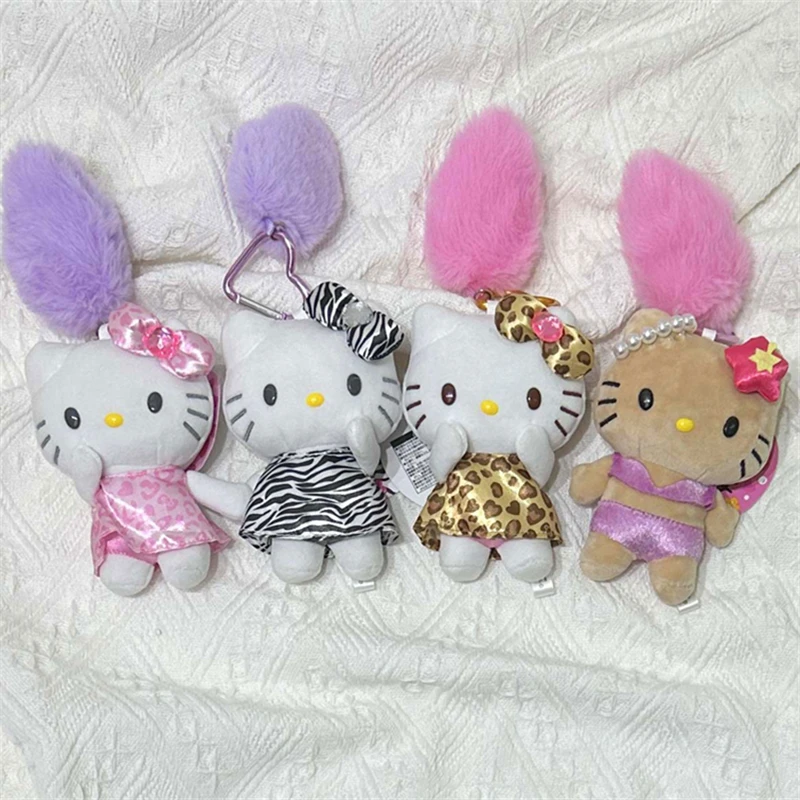 Sanrio Hello Kitty Long Legs Plush Doll Leopard Print Keychain Kawaii Black Skin KT Cat Fluffy Stuffed Toy Pendant party gift