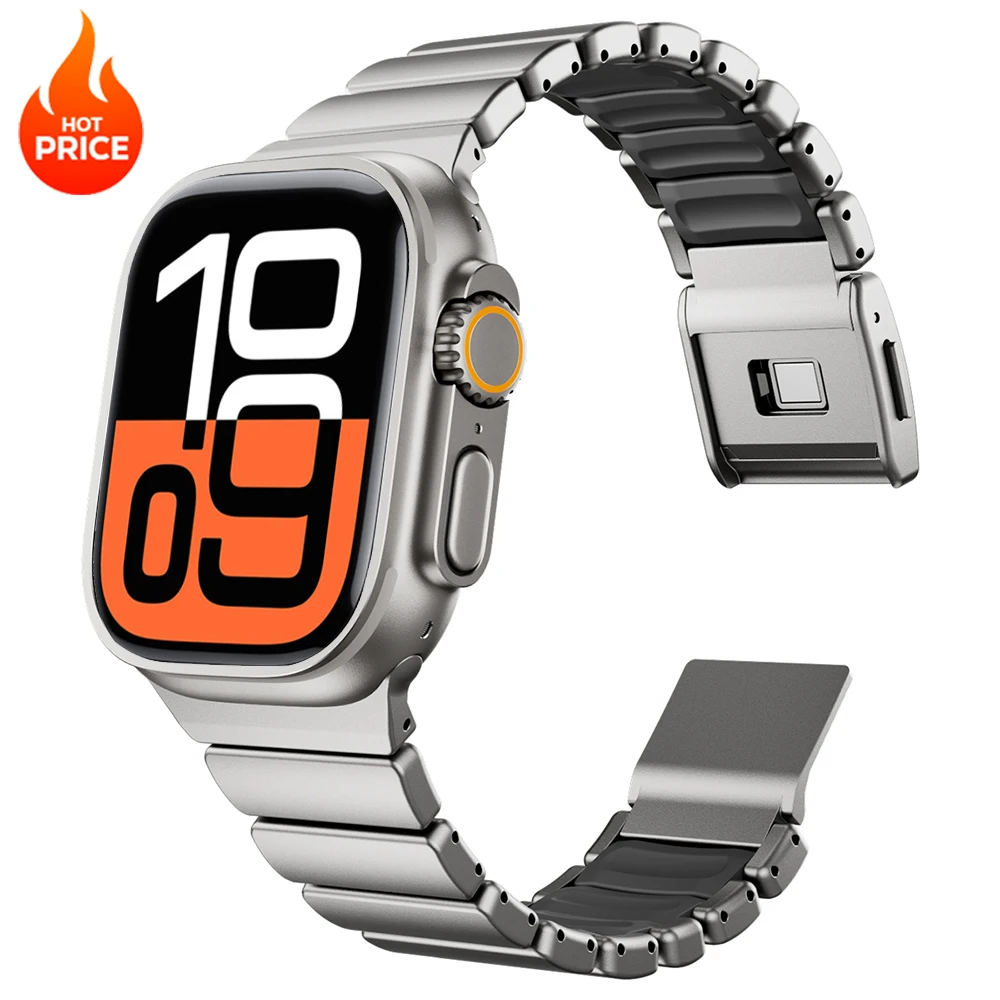 

Титановый + силиконовый ремешок для Apple Watch Ultra 3/2 49 мм серии 11 10 46 мм Магнитный ремешок для браслета Iwatch 9 8 7 45 мм 6 SE 44 мм