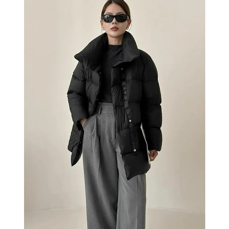 Winter Down Coats Women 2025 Retro Chinese Style Mid-length Thick Jacket 90% White Duck Tide Loose Stand-up Collar Sweet Fresh