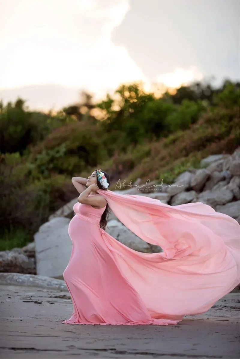 Capa de maternidad de gasa para mujer europea y americana, vestido largo para fotografía, capa súper larga y elegante