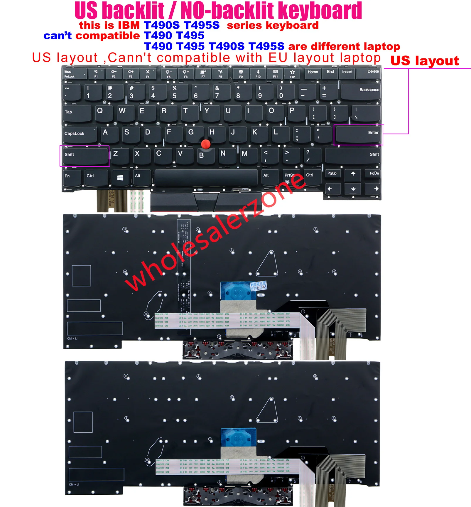 

New keyboard for IBM Thinkpad T490s T495s series laptop US layout (can't fit T490 T495) SN20R66042 SN20R66067 PK131BR1B00