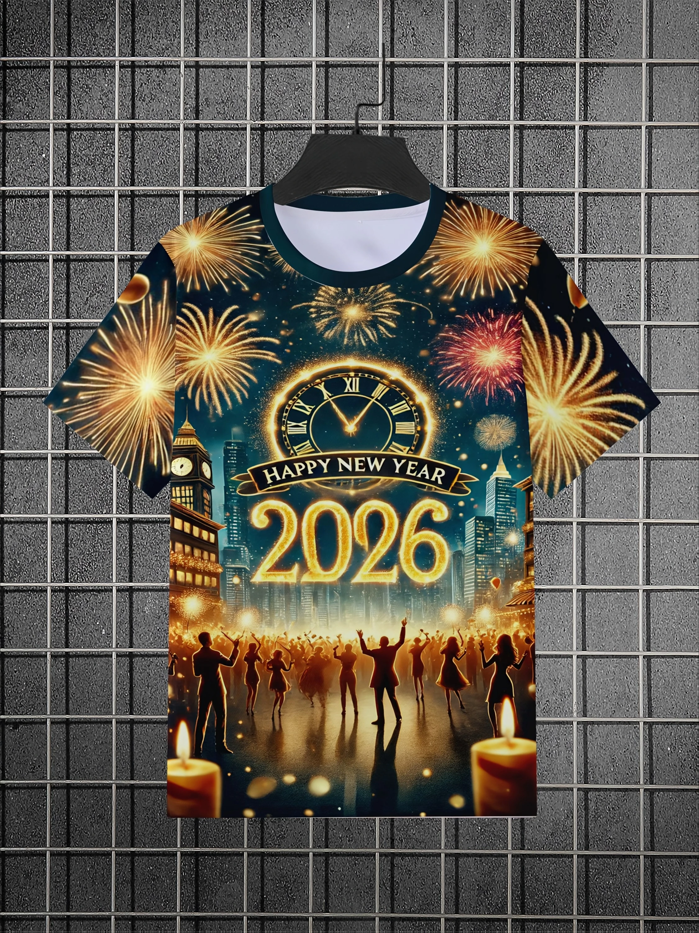 

Happy Christmas New Year's Day 2026 Printed Short-sleeved T-shirt for Men Women Families and Children Kids Clothes Girls