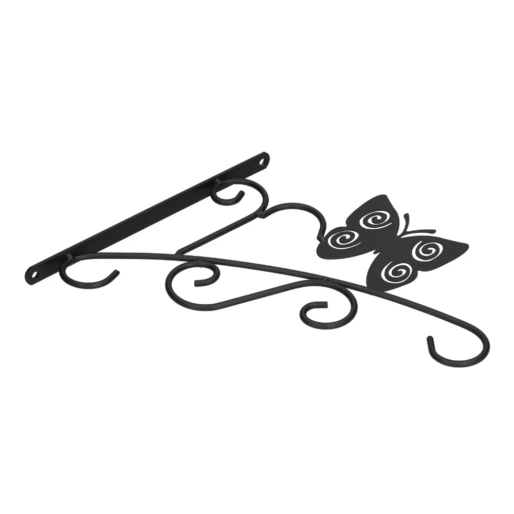 Iron Iron Hanging Plant Bracket Black 11.3x9.8x0.6in Outdoor Flower Pot Holder Solid Load Bearing Structure