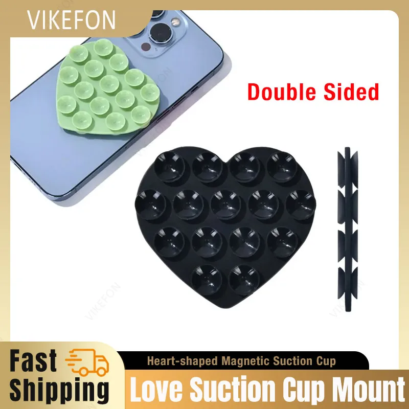 Double Sided Heart-shaped Silicone Rubber Magnetic Suction Cup Phone Holder Washable for iPhone Samsung Xiaomi Smartphone Mount