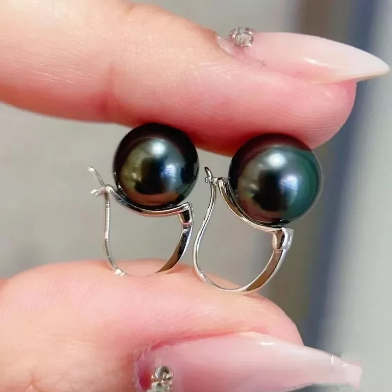 Bestselling Pearl Earrings AAAA9-10mm 10-11mm Natural Tahitian Round Pearl Earrings 18/AU750 White Gold