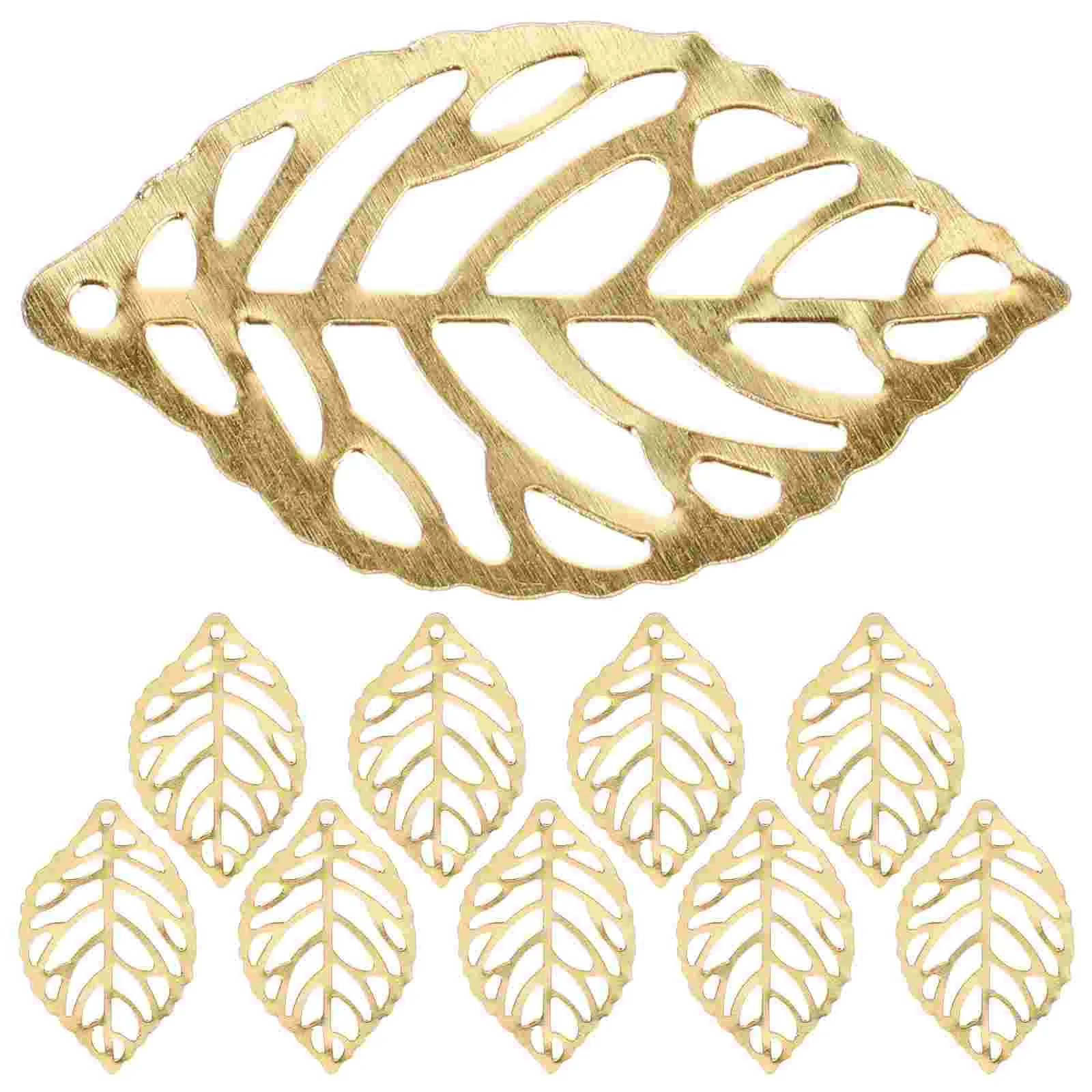 

100 Pcs Pierced Tree Leaf Alloy Golden 35x20mm Jewelry Making Accessories Hollow Decor Rhinestone Beads Metal Charm