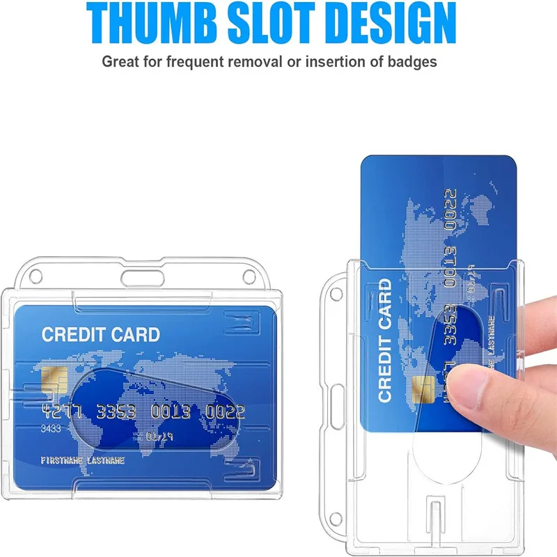 1pc Clear Vertical ID Work Card Sleeve Thumb Card Case Protector Licenses and Passes With Retractable Badge Reel Carabiner Clip