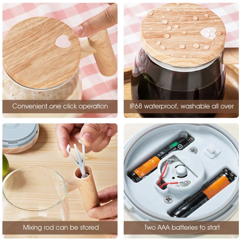 Self Stirring Coffee Cup Electric Stirring Glass Mug Portable Waterproof Automatic Protein Powder Mixing Cup Kitchen Accessories