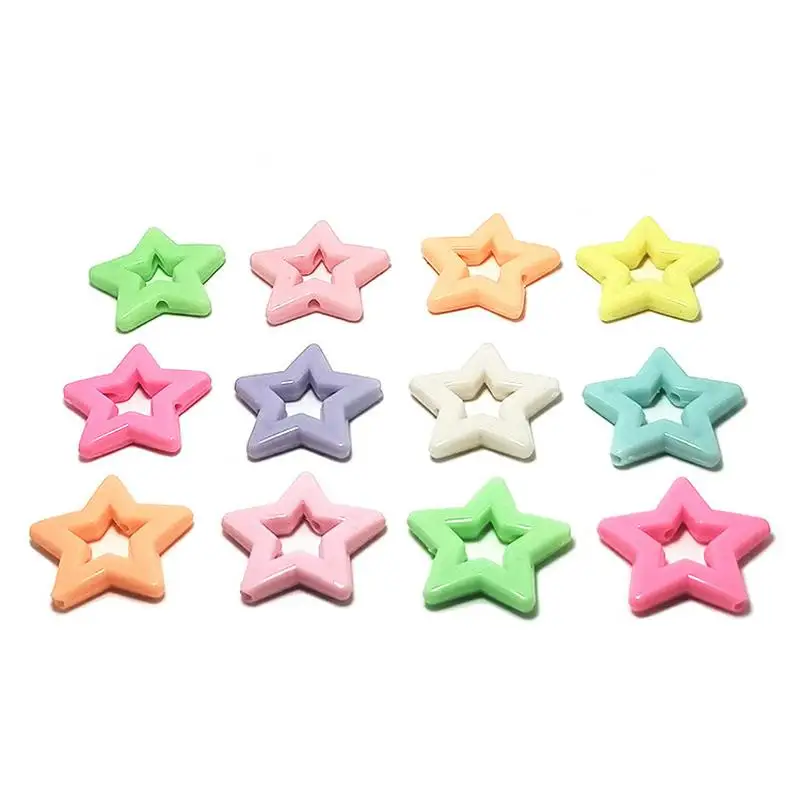 20pcs/Bag Spring Color 26mm Hollow Pentagram Beads Star Shape Children\'s Puzzle DIY Beaded Bracelet Necklace Straight Hole