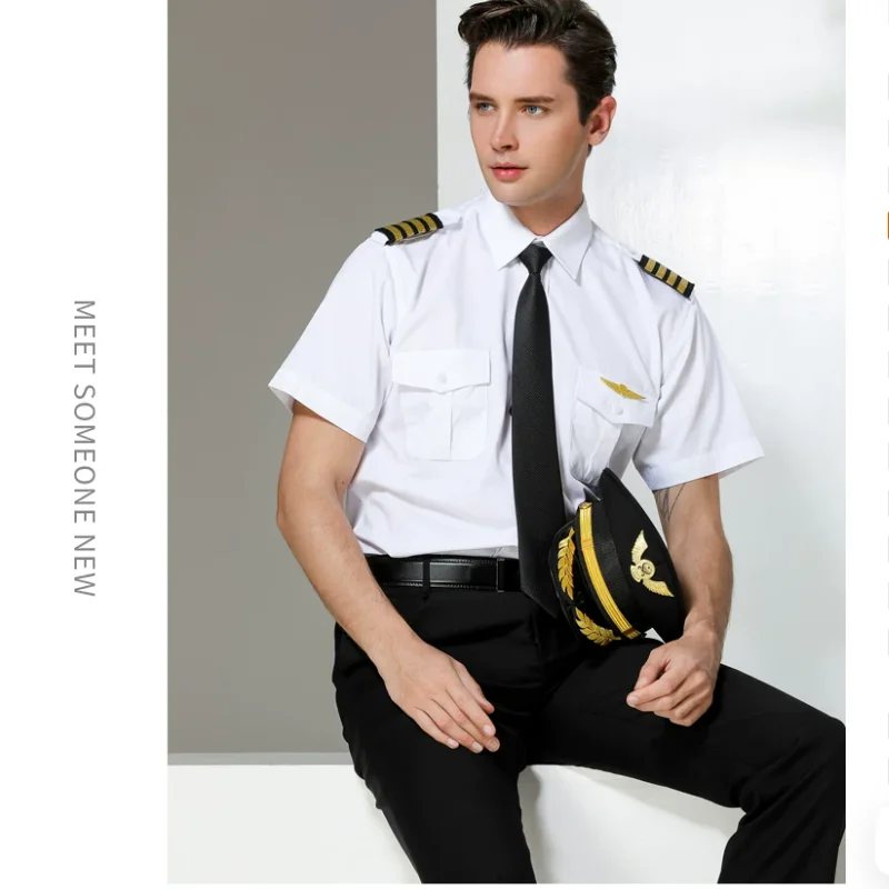 Male Captain Flight Personnel Uniform Flight Attendant Work Uniform Shirt