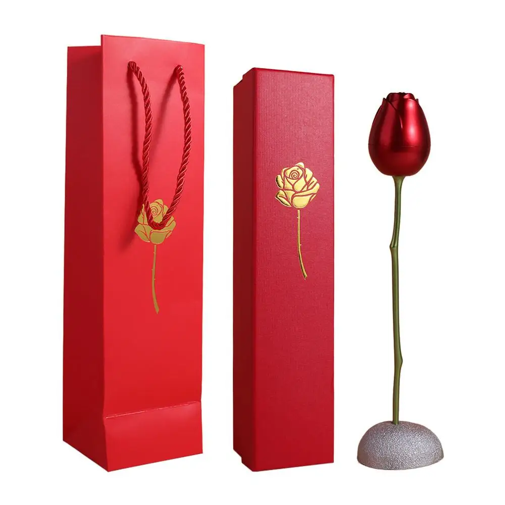 

Романтическая коробка для колец с имитацией розы, красная бархатная подарочная коробка, портативная подвесная упаковка, коробка для хранения ювелирных изделий, праздничные подарки