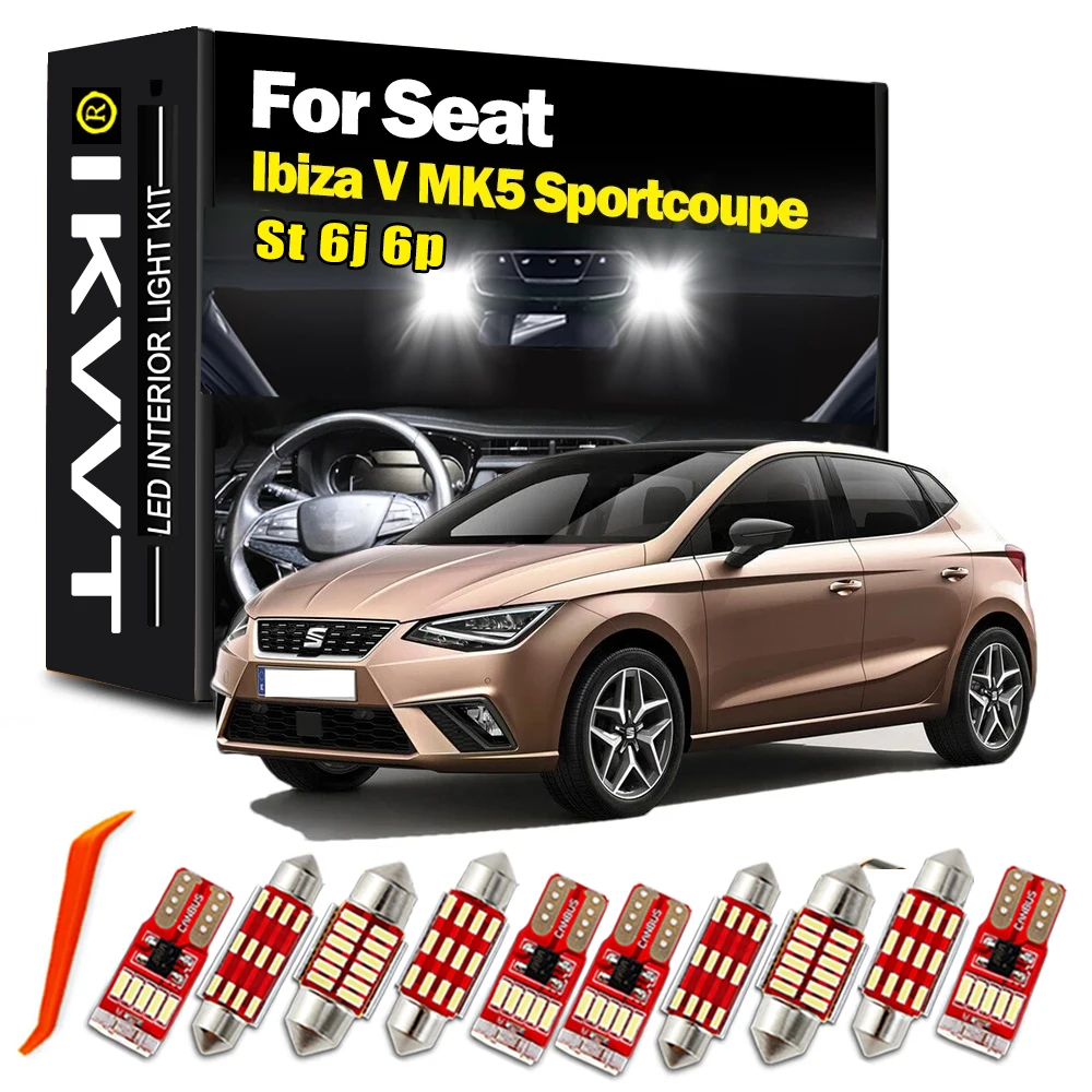 IKVVT 9Pcs Canbus For Seat Ibiza V MK5 Sportcoupe St 6j 6p Led Reading Bulbs LED Interior Map Dome Light Kit Car Accessories