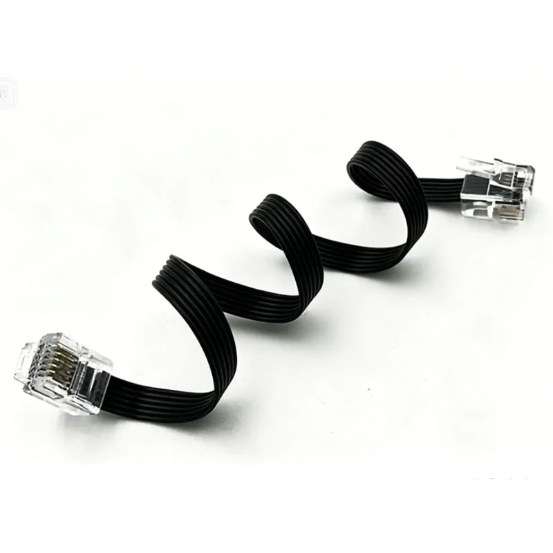 RJ25 Extension Cable Soft and Stretch Resistant 6Pin Ribbon Cable with 6P6C Center Buckle Crystal Head Male Extension Line