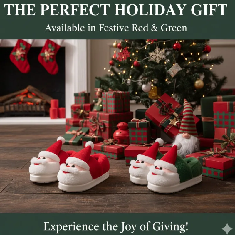 

Santa Slippers Shoes Women Men Winter Christmas Cozy Fleece Lined Cotton Thickened Warm Home Footwear Indoor Outdoor Use New