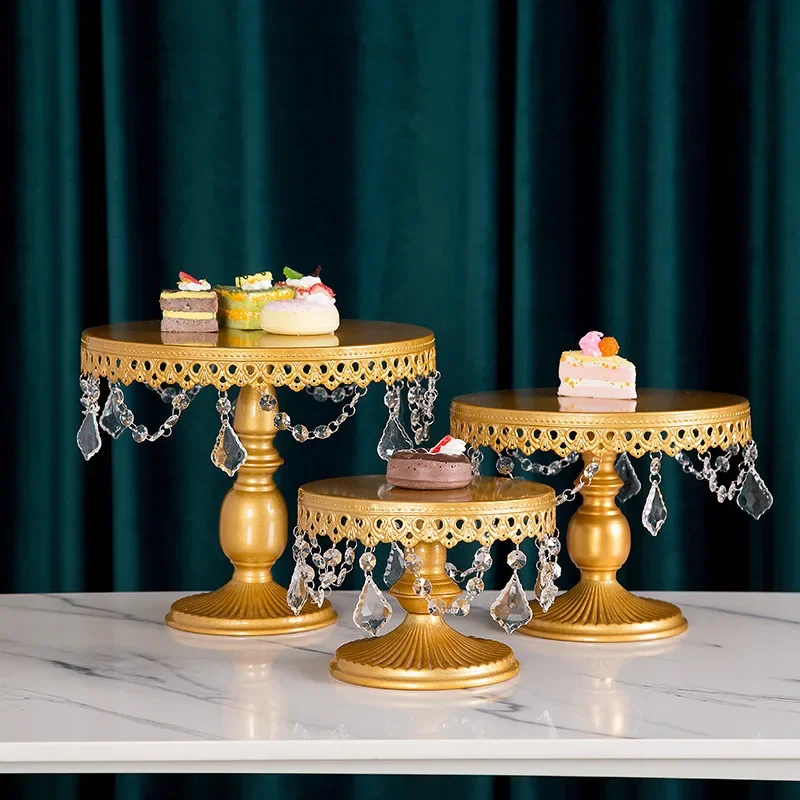 Gold 3Pcs Cake Stands Set Metal Round Cupcake Cookies Dessert Display Plate Serving Tower Tray for Wedding Birthday Party