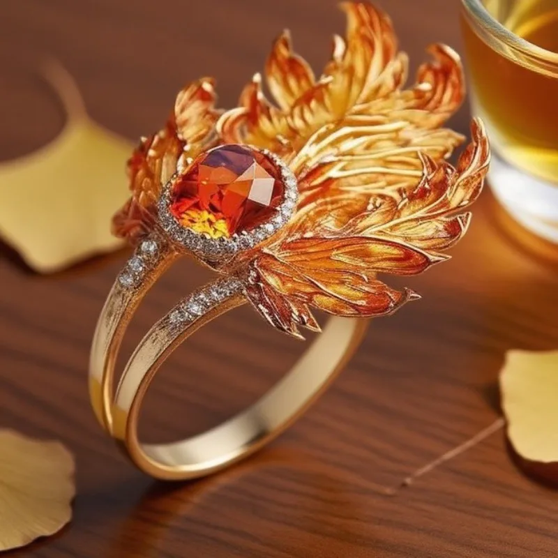 

Fire Phoenix Wings Ring Light Luxury High Beauty Wings Tail Feather finger Daily Commuting Festival Party Accessories