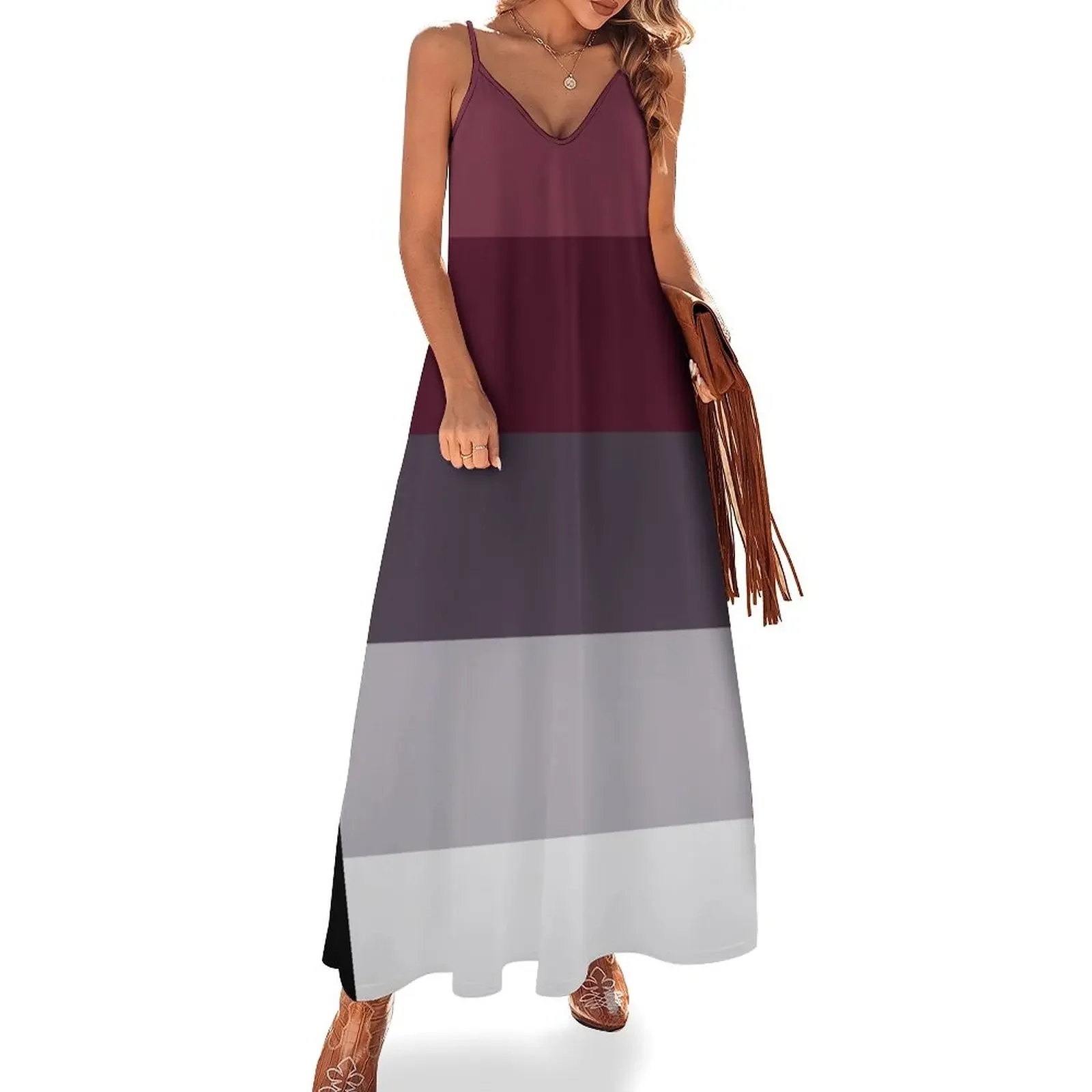 

Preppy Trendy Winter Colors Ombre Grey Burgundy red plum stripes Sleeveless Dress women's summer dress 2025 Cocktail of dresses