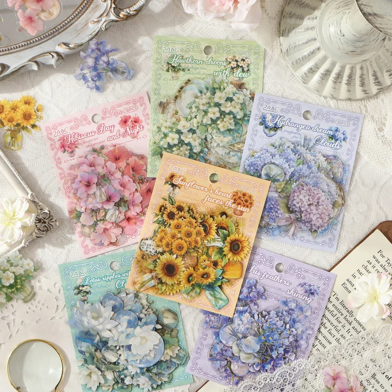30-teilige Vase mit Blumen-Thema-Aufklebern, verschiedene Vasen, bunte Blüten, selbstklebend für Tagebuch-Dekoration, DIY-Bastelarbeiten