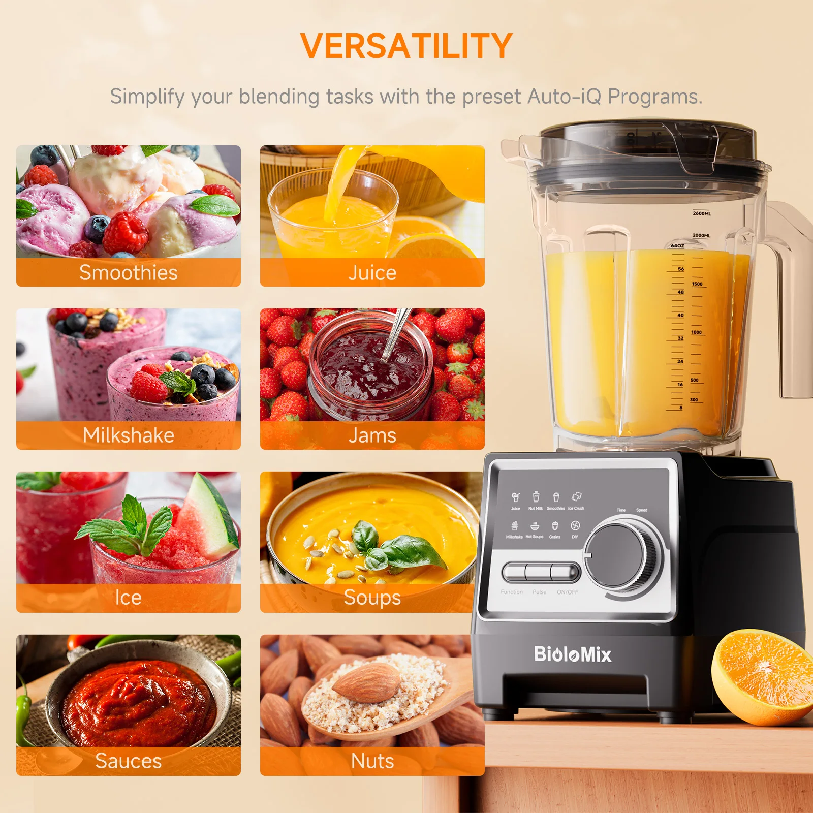 BioloMix 1500W Professional Blender with 2.6L BPA-Free Jar 6