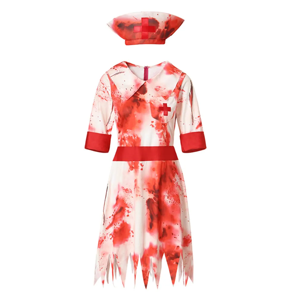 Adult Horrible Zombie Bloody Nurse Costumes Halloween Party Cosplay For Women