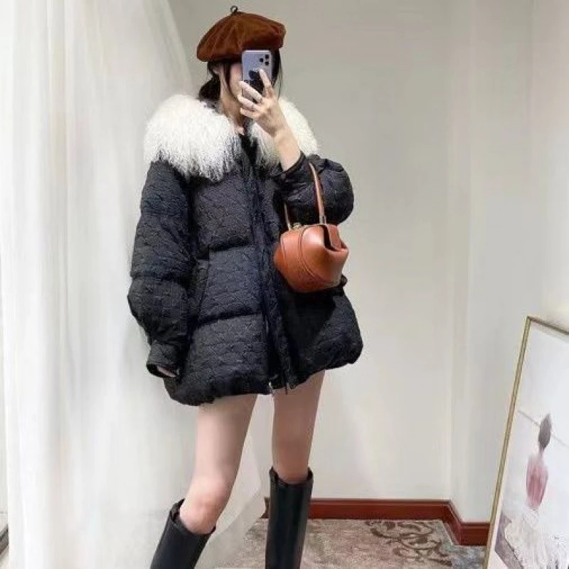 Women\'s Puffer Coats Winter New Outerwears Sweet Fashion Luxury Down Jackets Large Fur Collar Thick Loose Warm Down Coats