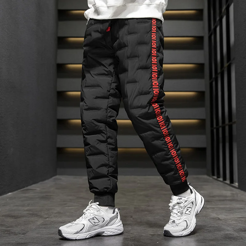 80% White Duck Down Pants Thick Warm Winter Clothes for Men Fashion Letter Windproof Padded Pants Plus Size Casual Pants