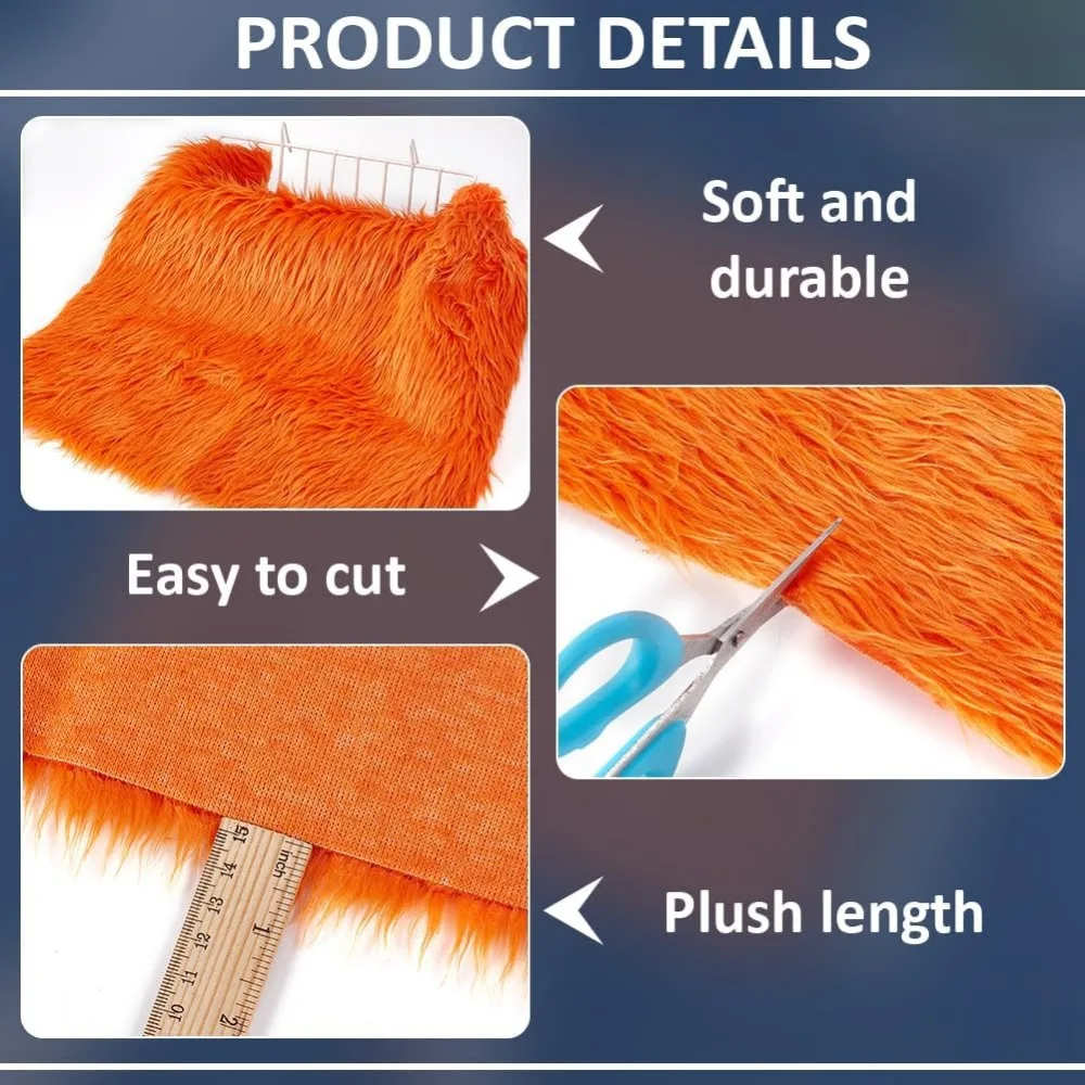 15.75x15.75 Inch Faux Fur Fabric Orange Fur Fabric Fur Ribbon Faux Mohair Fabric Fur Cloth for Cosplay Craft DIY Costumes