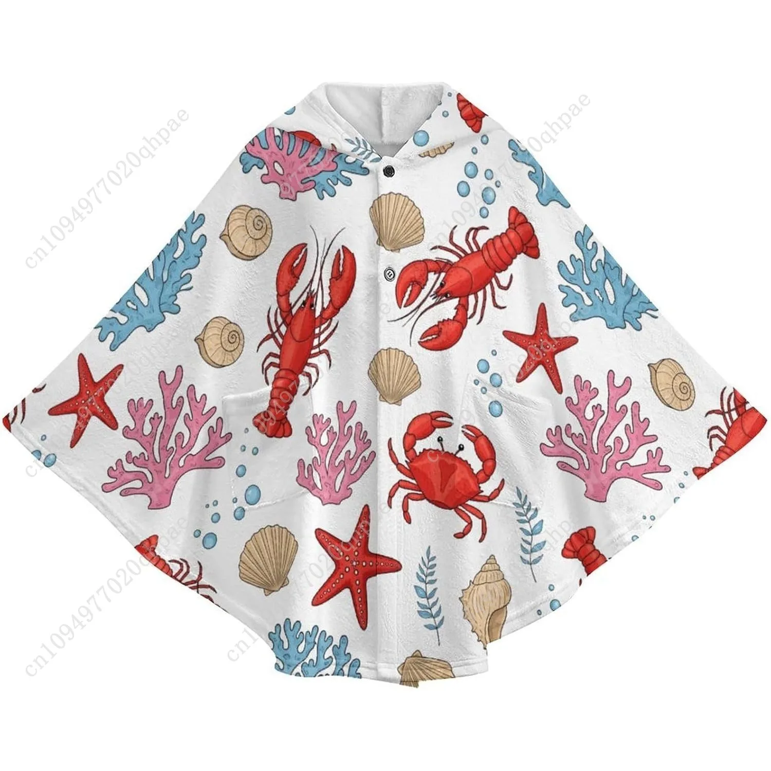 سترة بطانية مريحة من الفلانيل، سترة كبيرة الحجم بنمط الحياة البحرية مع جيوب للأطفال والمراهقين #4