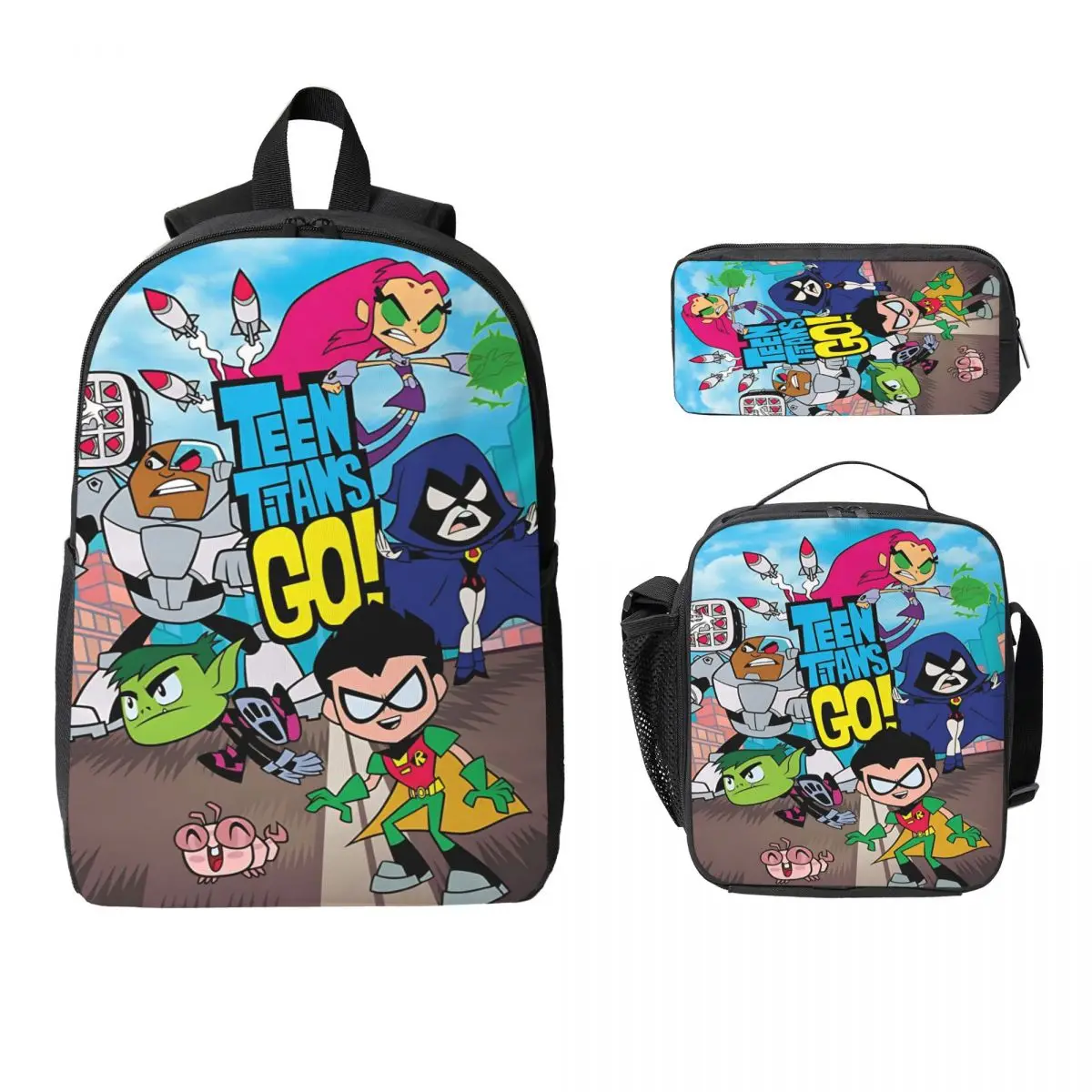 3Pcs Teens Titans Go Beast Boy Backpack Set for Children Pen Bags Bookbag Sets with Lunch Box For School Students Knapsack