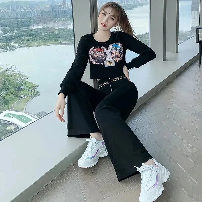 2023 New Casual Sports Suits Women Spring Autumn Fashion Women Set Thin Wide-leg Pants + Short Tops Long-sleeved Two-piece Suit