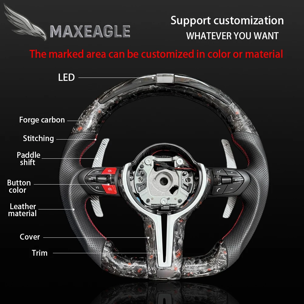 

Руль MAXEAGLE для BMW, светодиодный руль из углеродного волокна для автомобилей F10 F30 F31 F32 F20 E92 X6 E71 X5 E70 M3