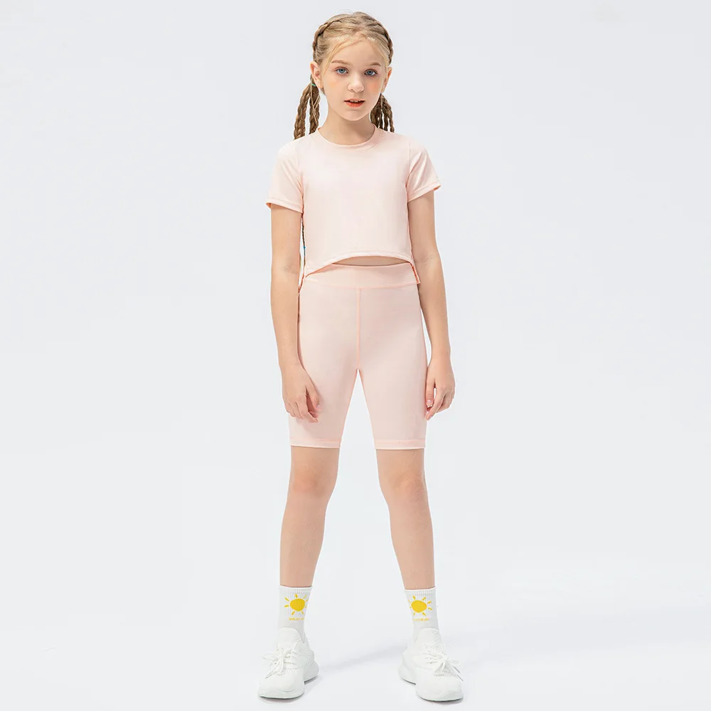 4 Colors Girls Kid Cute Shirt Quick Dry Breathable Stretch Short Sleeve Kids Clothing Children Yoga Sports Dance Tank Top Shirts