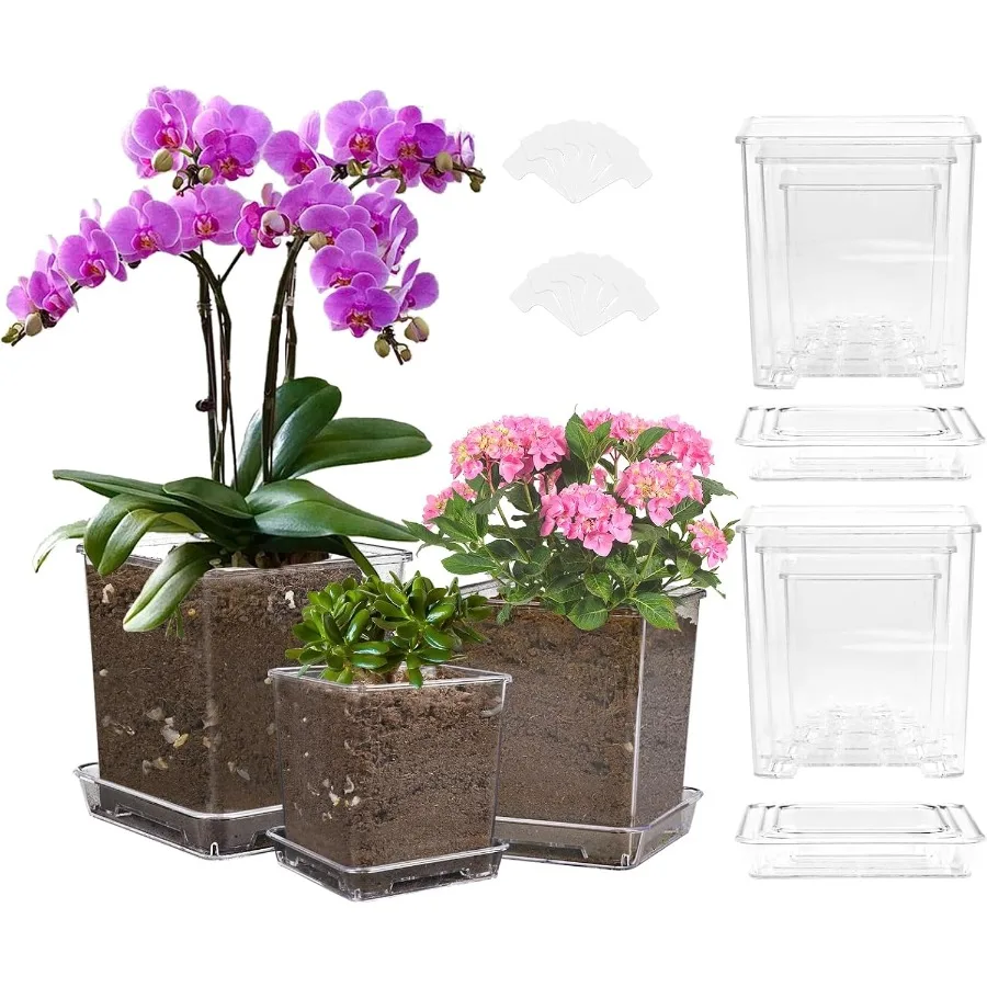 

Утолщенные прозрачные детские горшки с дренажем и блюдцем 5, 4, 3,5-дюймовые прозрачные горшки для растений с дренажным акрилом для растений, квадратные тра