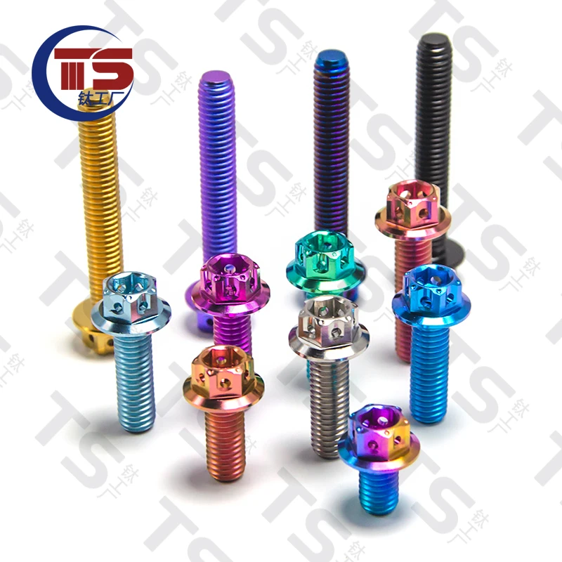 

TS 10PCS Titanium Factory Titanium Screws TC4 Motorcycle Upper Pump Modification M6 Fancy Hexagon Screws With Holes