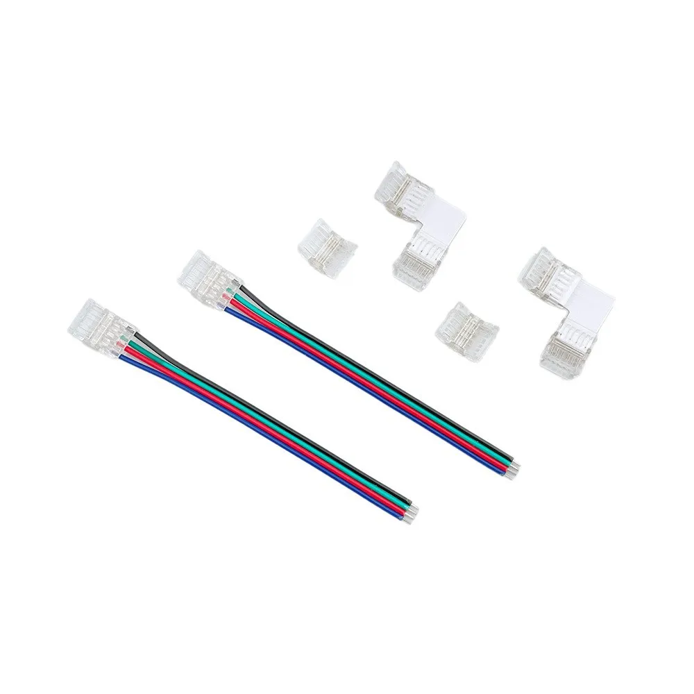 

5pcs 4-pin RGB 10mm multi-color LED strip, quick-connect, solderless, center clip connector, 12V/24V, seven specifications.