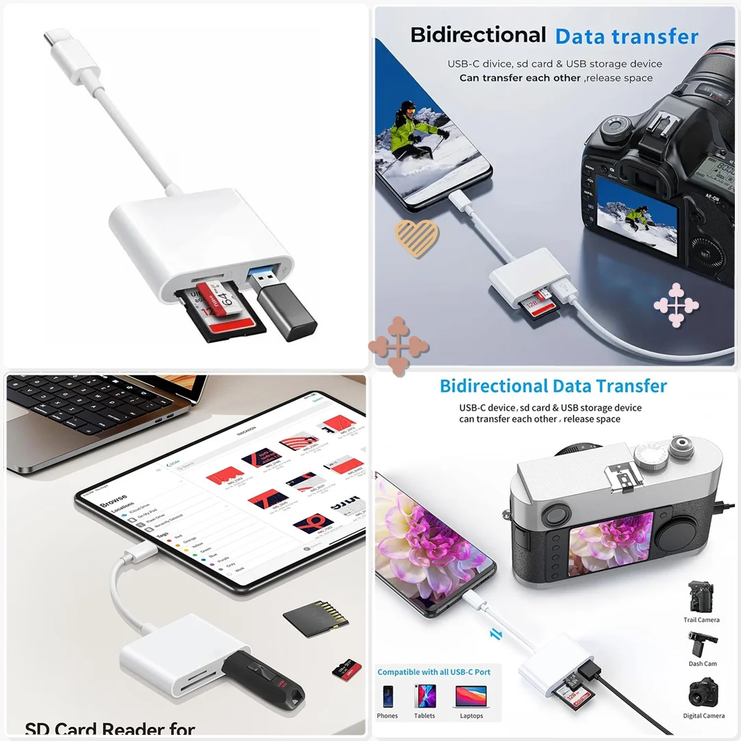 USB C To SD/TF Memory Card Reader, 3-in-1 USB C Card Read Compatible With iPhone 15 Pro iPad Mac MacBook Laptop Android,PC & Acc