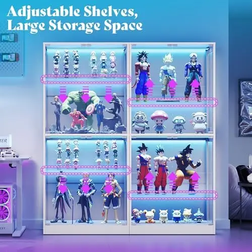RGB Display Cabinet with Adjustable Glass Shelves, 4-Tier Storage Case with LED Lights & Press-to-Open Doors, Modern view 4