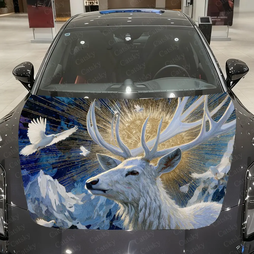

White Deer Dove Radiance Car Hood Wrap Color Vinyl Sticker Truck Graphic Bonnet Auto Accessories Decoration Protect Decal Gift