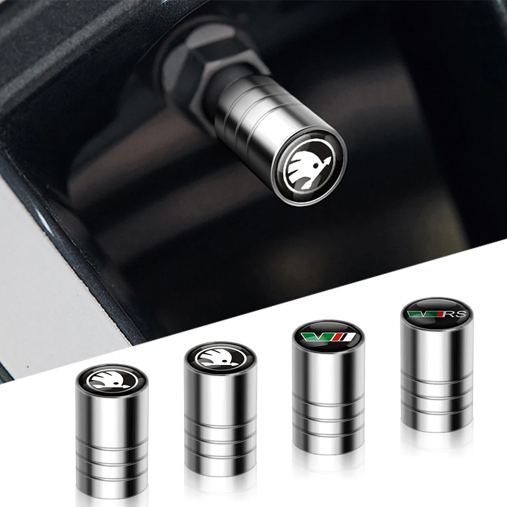 

4pcs Car Badges Wheel Tire Valve Stem Caps Covers Auto Accessories For Skoda Yeti Superb Fabia Octavia 3 2 a5 Kodiaq Karoq Rapid
