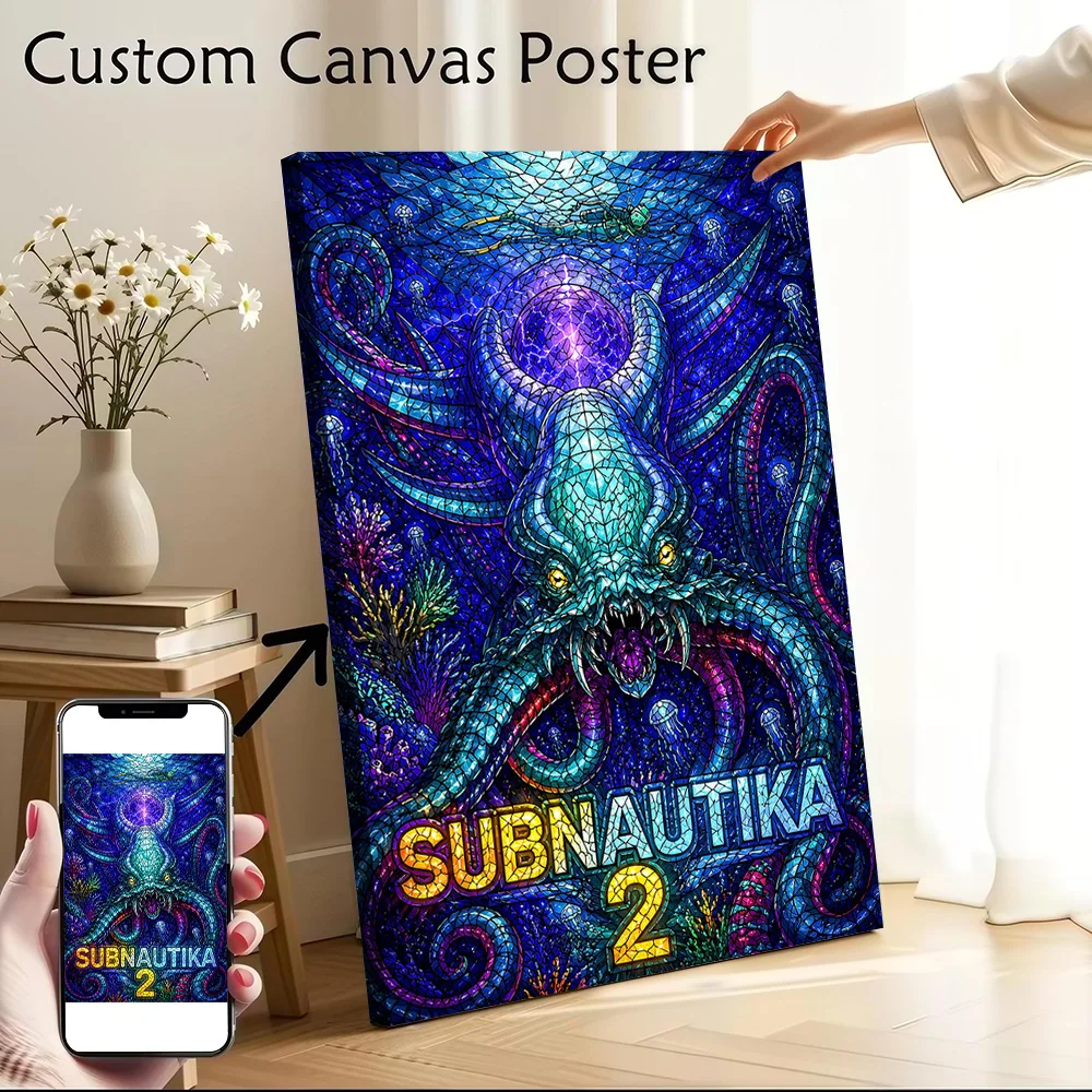 Subnautica 2 Stained Glass Art Canvas Poster Wall Art Customizable High Quality Printed Picture for Living Room Decorations Arts