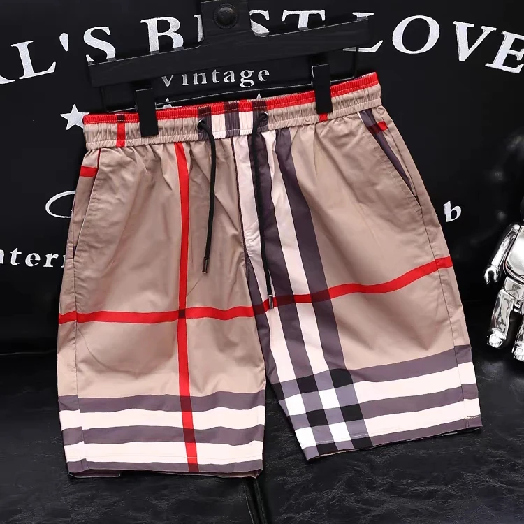 

Coarse Checkered Coffee-colored Men Women Shorts British Style Quick-drying Flexible Comfy Stylish Fitness Swim Moto Shorts