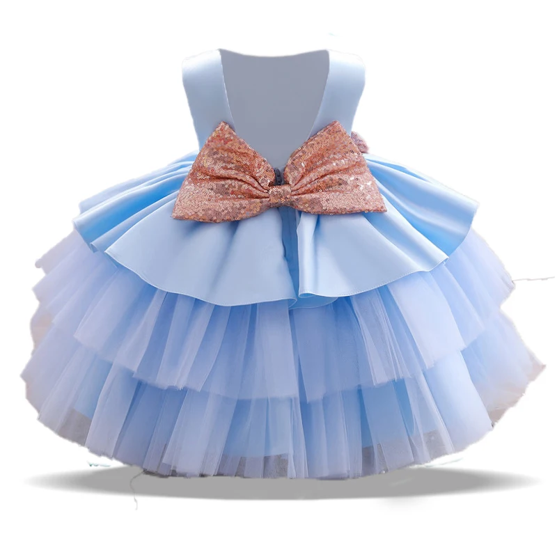 open lace back dress Elegant Baby Girls Pink Flower Girl One-year-old Princess Toddler Beau –  marryshe main image 1