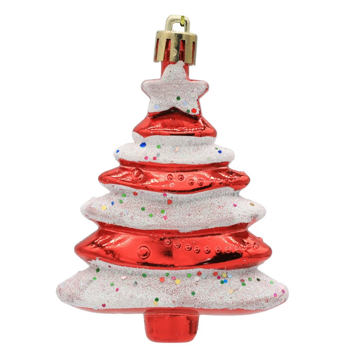 ONCE 8 x 6 cm, 4er-Pack Weihnachtskugeln, speziell geformter Weihnachtsbaum, Dekoration, Requisiten, Geschenk, Kunststoff, bemalter Weihnachtsbaum, Rot